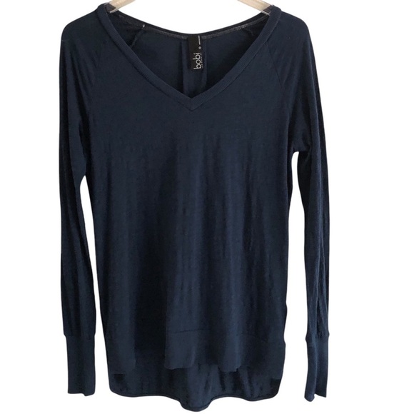 Bobi V-Neck Long Sleeve Cotton Top Dark Blue Size Small - Picture 1 of 7